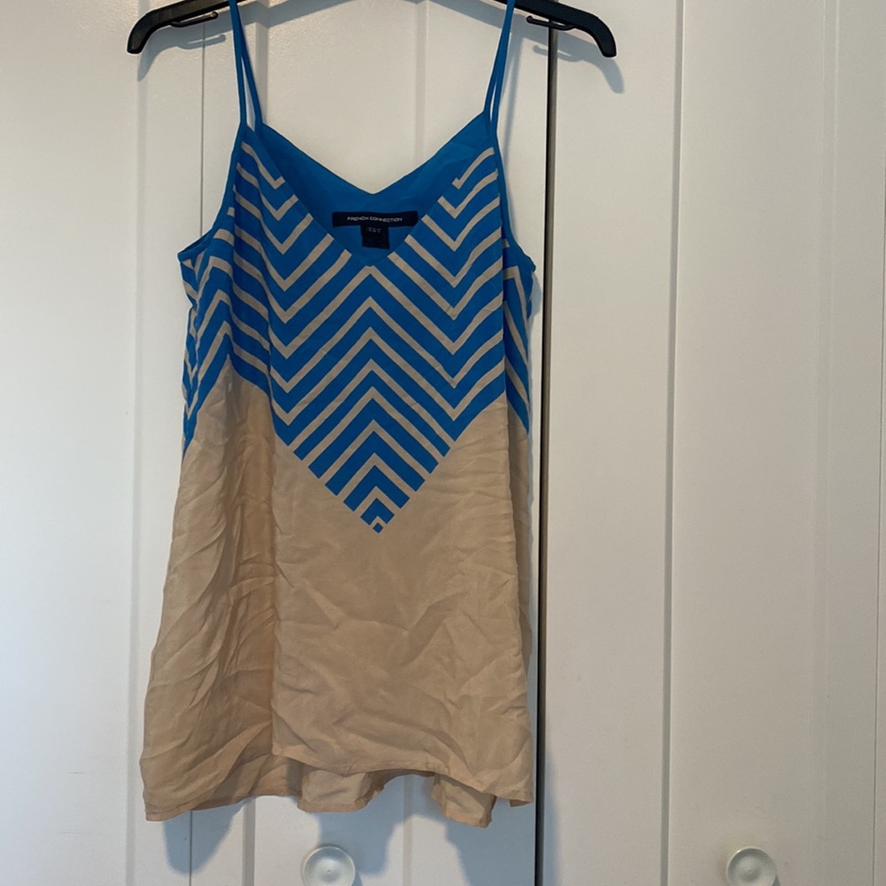 Cream and Blue silk striped tank. French Connection sz xs 6
